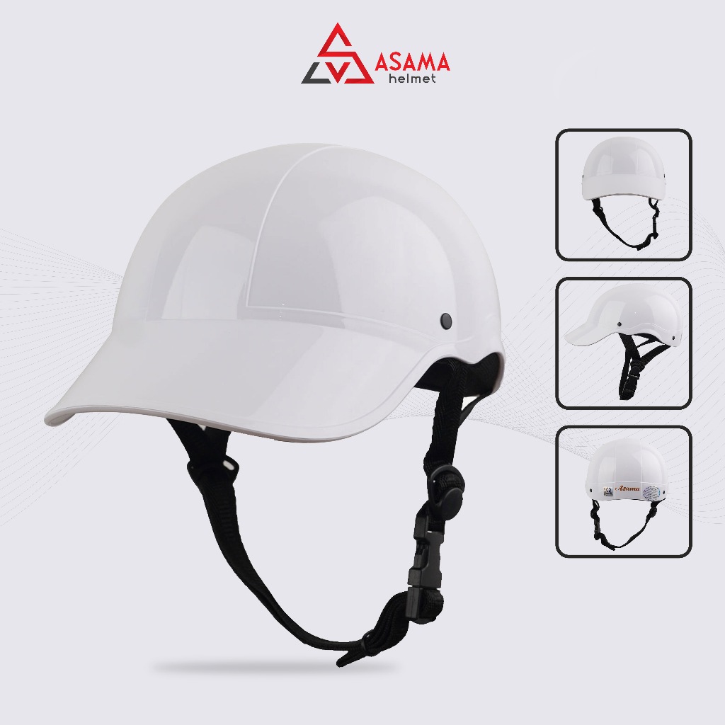 Mũ bảo hiểm lưỡi trai ASAMA HELMET ASM003 - TRẮNG BÓNG, thời trang cao cấp, chuẩn ABS nguyên sinh