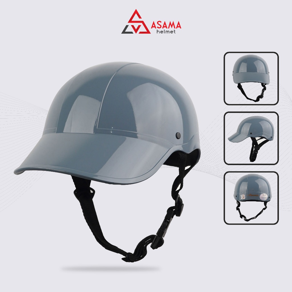 Mũ bảo hiểm lưỡi trai ASAMA HELMET ASM003-XÁM BÓNG, thời trang cao cấp, chuẩn ABS nguyên sinh