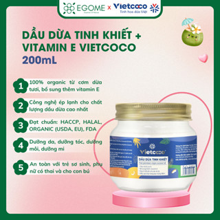 Dầu Dừa Vietcoco + Vitamin E keo thủy tinh 200ml - dưỡng tóc, dưỡng da, dưỡng mi, dưỡng móng tay chân