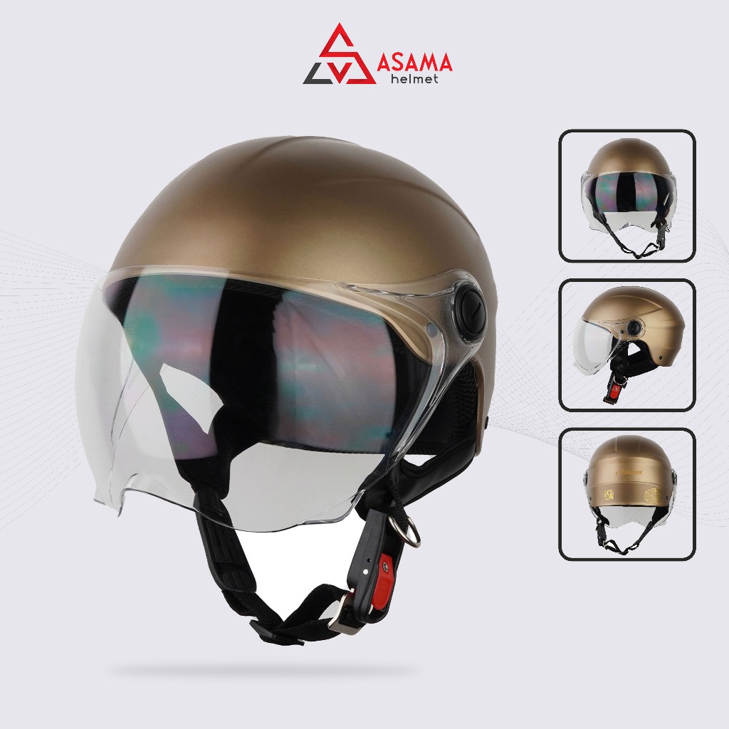 Mũ bảo hiểm nửa đầu có kính ASAMA HELMET ASM001 - VÀNG, thời trang, chống UV, chuẩn ABS nguyên sinh