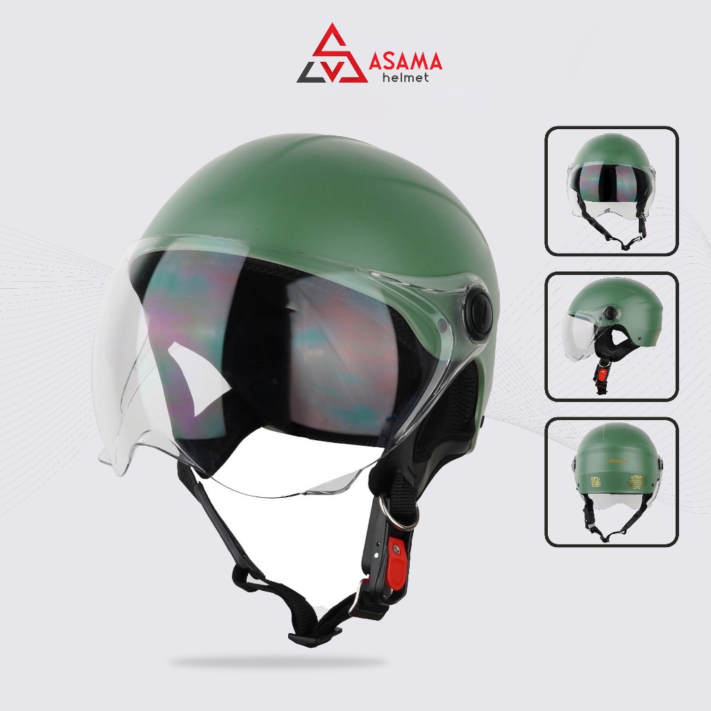 Mũ bảo hiểm nửa đầu có kính ASAMA HELMET ASM001, thời trang cao cấp, chống UV, chuẩn ABS nguyên sinh