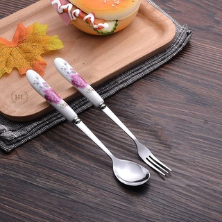 Thìa cán sứ dĩa inox cán sứ nĩa loại 1-GDHT-hàng đẹp giá rẻ cafe - nĩa(Rĩa)