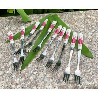 Thìa cán sứ dĩa inox cán sứ nĩa loại 1-GDHT-hàng đẹp giá rẻ cafe - nĩa(Rĩa)