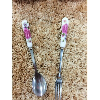 Thìa cán sứ dĩa inox cán sứ nĩa loại 1-GDHT-hàng đẹp giá rẻ cafe - nĩa(Rĩa)