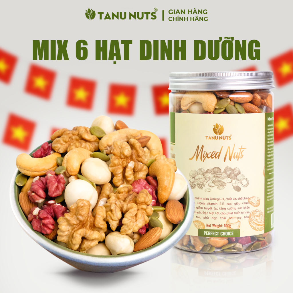 Hạt dinh dưỡng mix 6 loại TANU NUTS, hạt ngũ cốc bà bầu granola ăn kiêng giảm cân 350gr/500gr