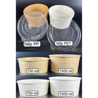  Set 50 Tô giấy Kraft có nắp  750ml 1000ml trong suốt và đục an toàn vệ sinh thực phẩm Giá sỉ tô giấy xi măng 