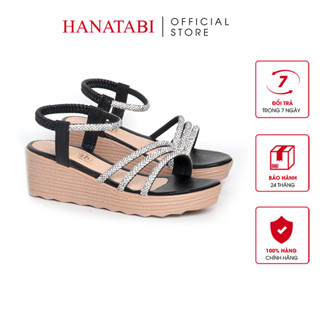  Giày Sandal Nữ Đế PU Siêu Nhẹ Cao 5cm Hanatabi Quai Ngang Hậu Thun  35-40  Mã HNSD5F1173 