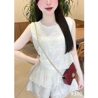 Set bộ chất tơ thô thêu viền hoa xinh mát