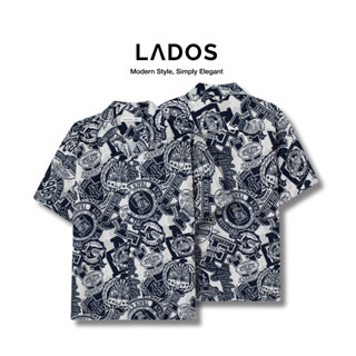 Áo Sơ Mi Họa Tiết The college 1986 Cổ Vest Ngắn Tay LADOS-8170 Chất Lụa Mềm Mát, Phong Cách Mùa Hè Trẻ Trung