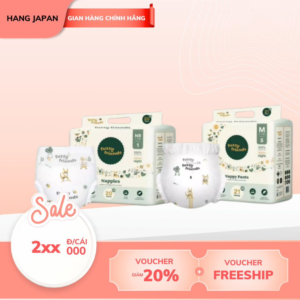 Bỉm dán/quần đêm FUZZY FRIENDS Úc chất liệu cao cấp, không chất tẩy trắng, an toàn cho bé