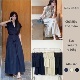Set Đồ Nữ Áo Cộc Tay Cổ Vest Phối Nơ Thủy Thủ Kèm Váy Dáng Dài Susstore S746 Thời Trang Nữ