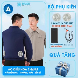  Áo điều hòa 2 quạt 12V SIÊU GIÓ - không chổi than HUSU loại A cao cấp - Pin 50.000mAh làm mát 10-12 giờ 