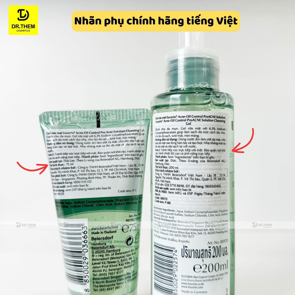 Sữa Rửa Mặt Eucerin Cho Da Dầu Mụn - Eucerin Pro ACNE Solution Cleansing Gel 200ml và 400ml Proacne- Dr Thêm