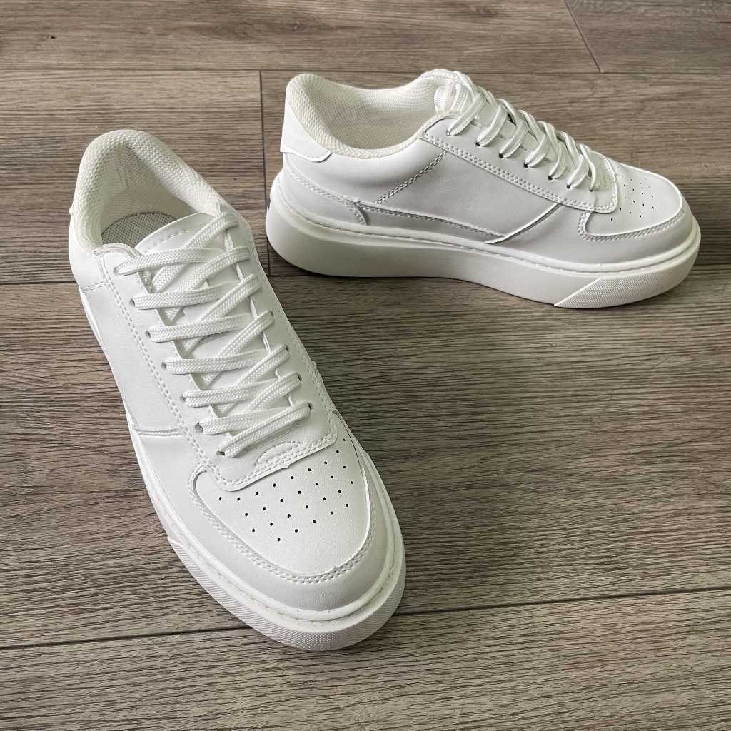 Giày nam trắng MEN Athena dáng giày sneaker nam độn đế, Giày thể thao nam nữ trắng đế cao 4cm