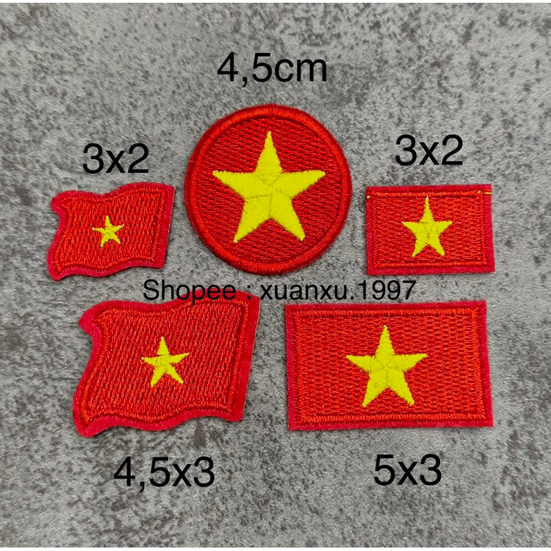 Lá cờ đỏ sao vàng , lá cờ Việt Nam thêu ủi nhiệt gắn kẹp tóc miếng vá áo rách