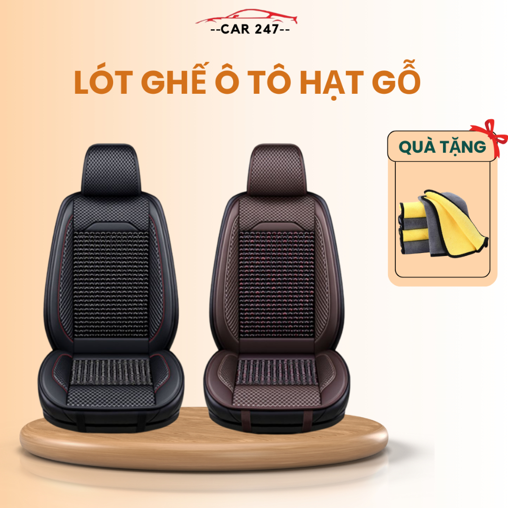 Lót Ghế Ô Tô Hạt Gỗ - Bọc Ghế Ô Tô Cao Cấp Chống Nóng, Massage Lưng, Chất Liệu Da, Bảo Hành 6 Tháng