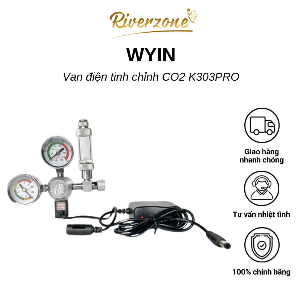 Van điện Wyin K303PRO tinh chỉnh khí CO2, kèm 2 đồng hồ đo áp suất, 2 đếm giọt tiện lợi