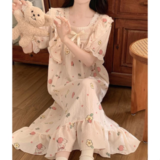 Váy đầm ngủ nữ công chúa ngắn tay bigsize bộ bầu ngọt ngào cute thoải mái đồ mặc nhà mặc đi ngủ mát mẻ mùa hè 90.1 M-1