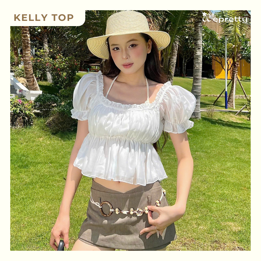 [MỞ BÁN] Áo Bệt Vai  AH12 Kelly Top Kiểu Nhún Bèo Tay Phồng Chất Tơ Mềm Phối Nhiểu Kiểu Thích Hợp Mặc Mùa Hè Mặc Đi Biển