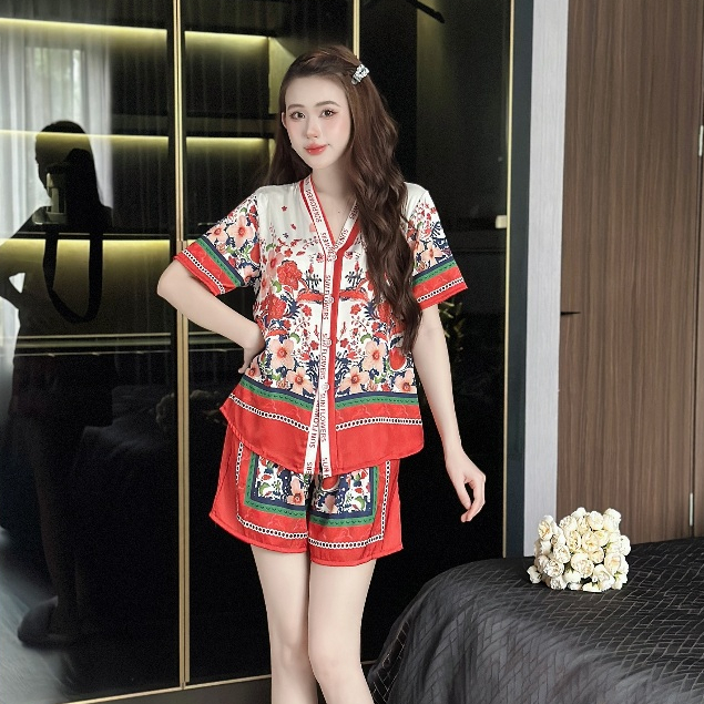 Đồ ngủ nữ pijama mặc nhà set bộ đồ ngủ pyjama Hisexy Lụa Latin cộc tay quần đùi P10 | BigBuy360 - bigbuy360.vn