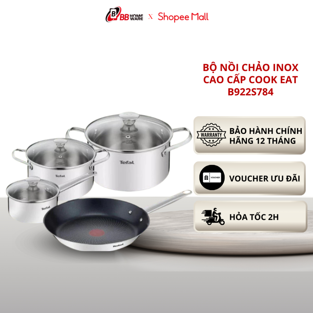 Bộ nồi chảo Inox cao cấp Cook Eat B922S784 (16, 20, 24, 28cm) - Hàng chính hãng - Bảo hành 10 năm