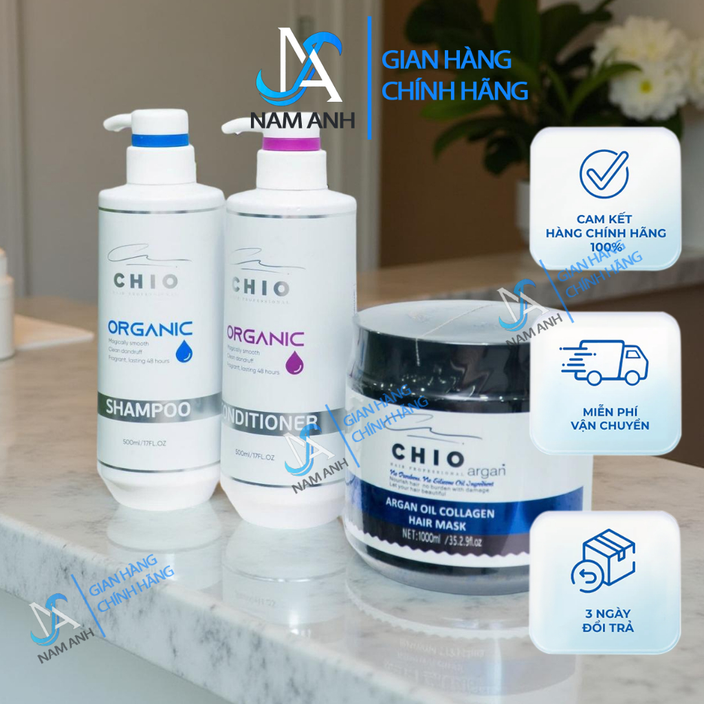 Combo dầu gội xả - Kem hấp ủ tóc siêu phục hồi hư tổn Chio 500ML - 800ML