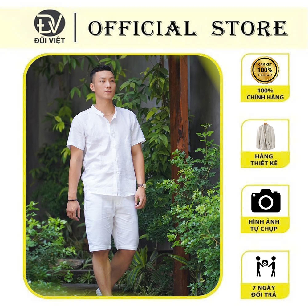 Sét Bộ Đồ Nam Đũi Linen Màu Trắng Đi Biển
