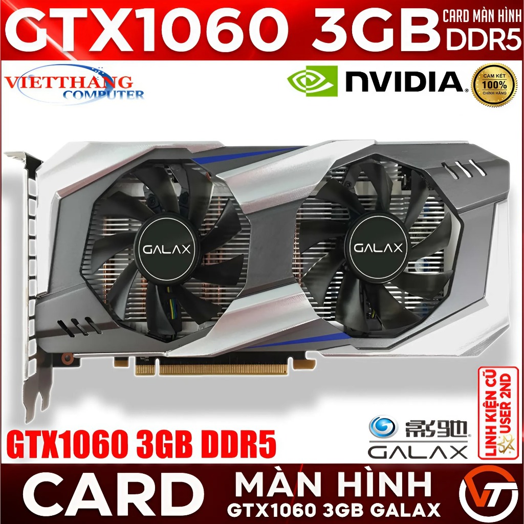 VGA - Card Màn Hình Galax GTX1060 3GB DDR5 2 Fan đã qua sử dụng rất đẹp ( Cũ - 2nd )