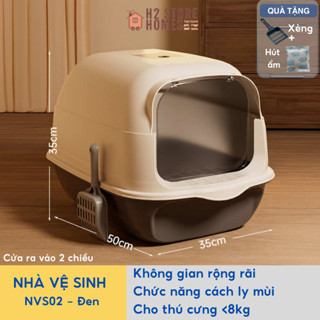 Nhà vệ sinh cho mèo NVS02 có nắp đậy chống văng cát tặng xẻng và túi khử khuẩn