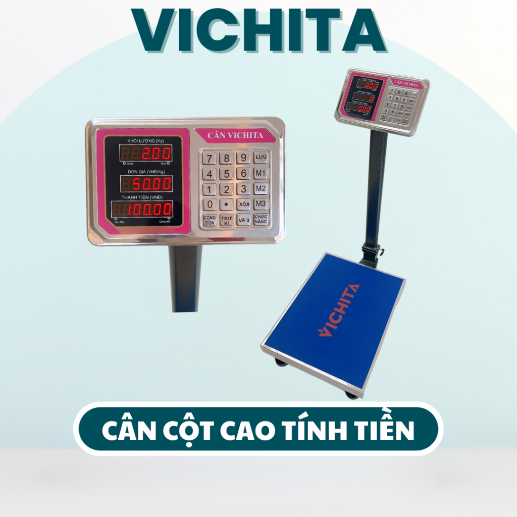 Cân Bàn Điện Tử Cột Cao VICHITA 100kg - 150kg - 200kg - 300kg, Cân Điện Tử Bán Hàng