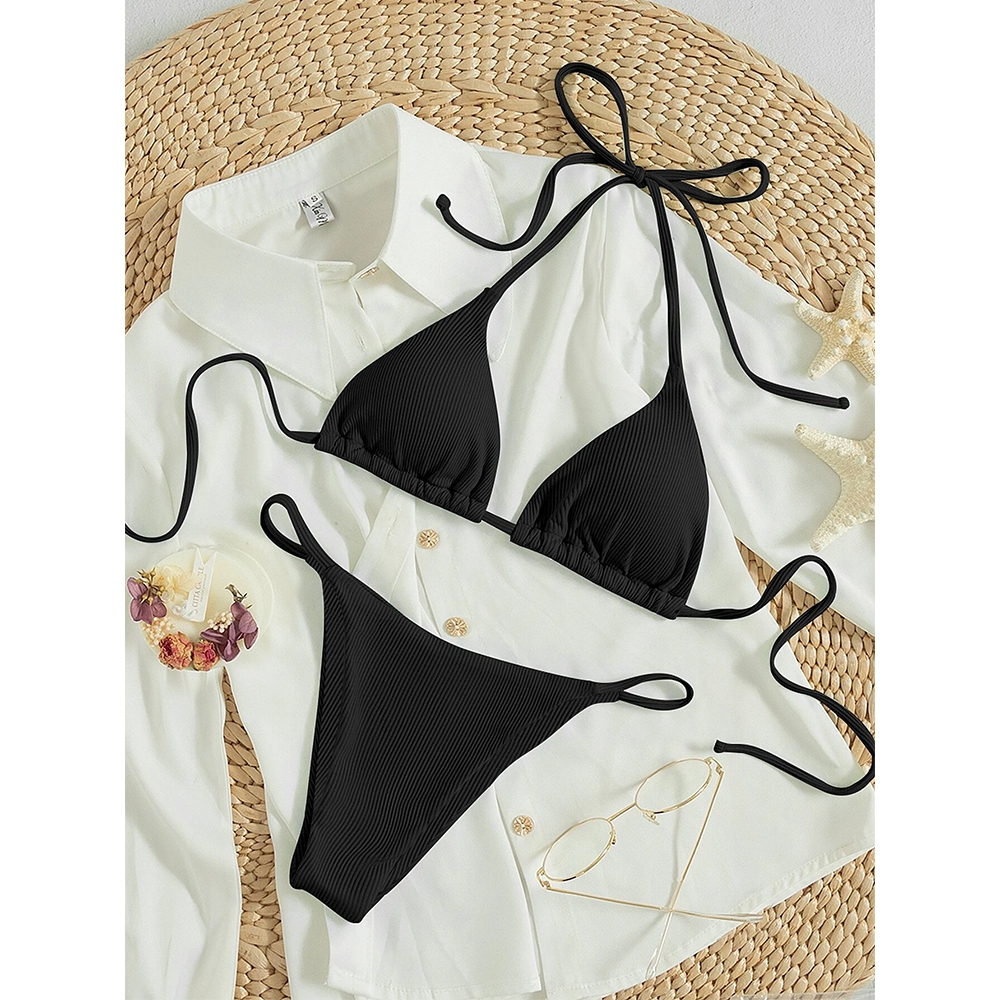 [HOT] Set Bikini Nữ 2 Mảnh Gân Sọc Co Giãn Dây Buộc Quyến Rũ Basic Sang Chảnh Đi Biển | BigBuy360 - bigbuy360.vn