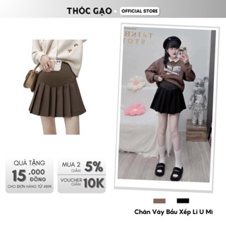 Chân váy bầu xếp ly chất UMI cho bà bầu có quần bên trong, chân váy xếp ly from rộng mặc thỏa mái