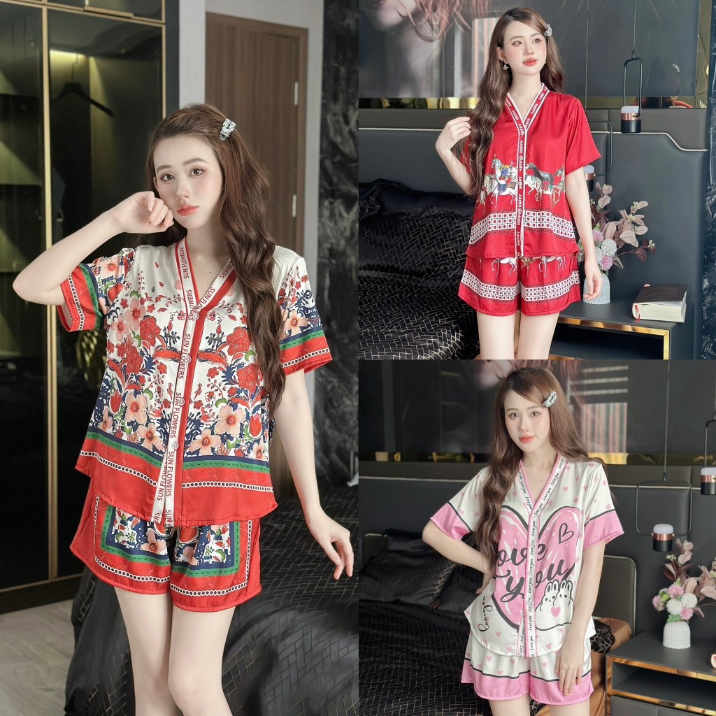 Set ngủ nữ pijama mặc nhà set bộ đồ ngủ pyjama Hisexy Lụa Latin cộc tay quần đùi P10 | BigBuy360 - bigbuy360.vn