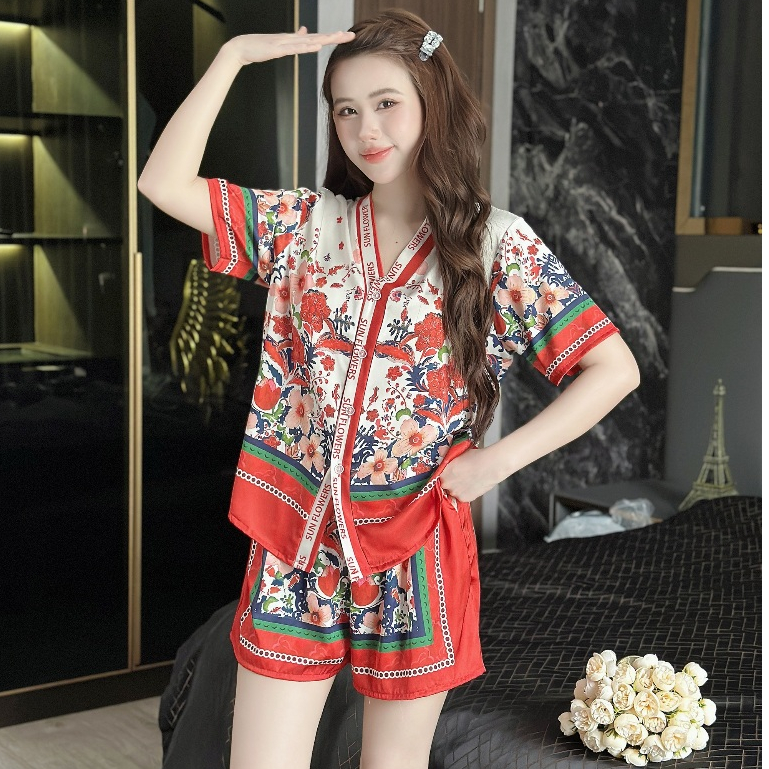 Set ngủ nữ pijama mặc nhà set bộ đồ ngủ pyjama Hisexy Lụa Latin cộc tay quần đùi P10 | BigBuy360 - bigbuy360.vn