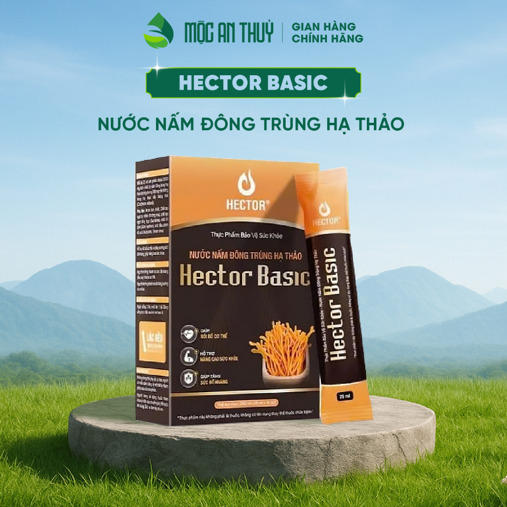 Nước nấm đông trùng hạ thảo Hector Basic hỗ trợ tăng cường sức đề kháng hộp 10 túi chính hãng