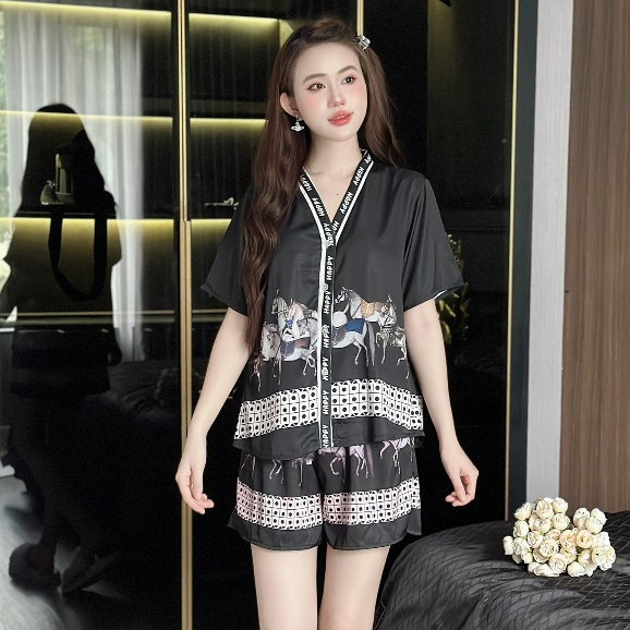 Set ngủ nữ pijama mặc nhà set bộ đồ ngủ pyjama Hisexy Lụa Latin cộc tay quần đùi P10 | BigBuy360 - bigbuy360.vn