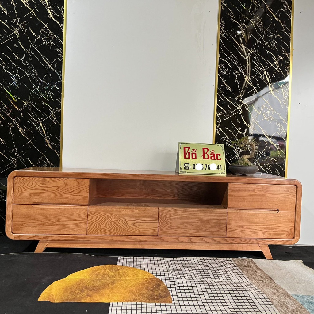 Kệ tivi phòng khách gỗ sồi Nga bo tròn góc nhọn đa dạng kích thước từ 120 đến 240cm tùy chọn màu sắc