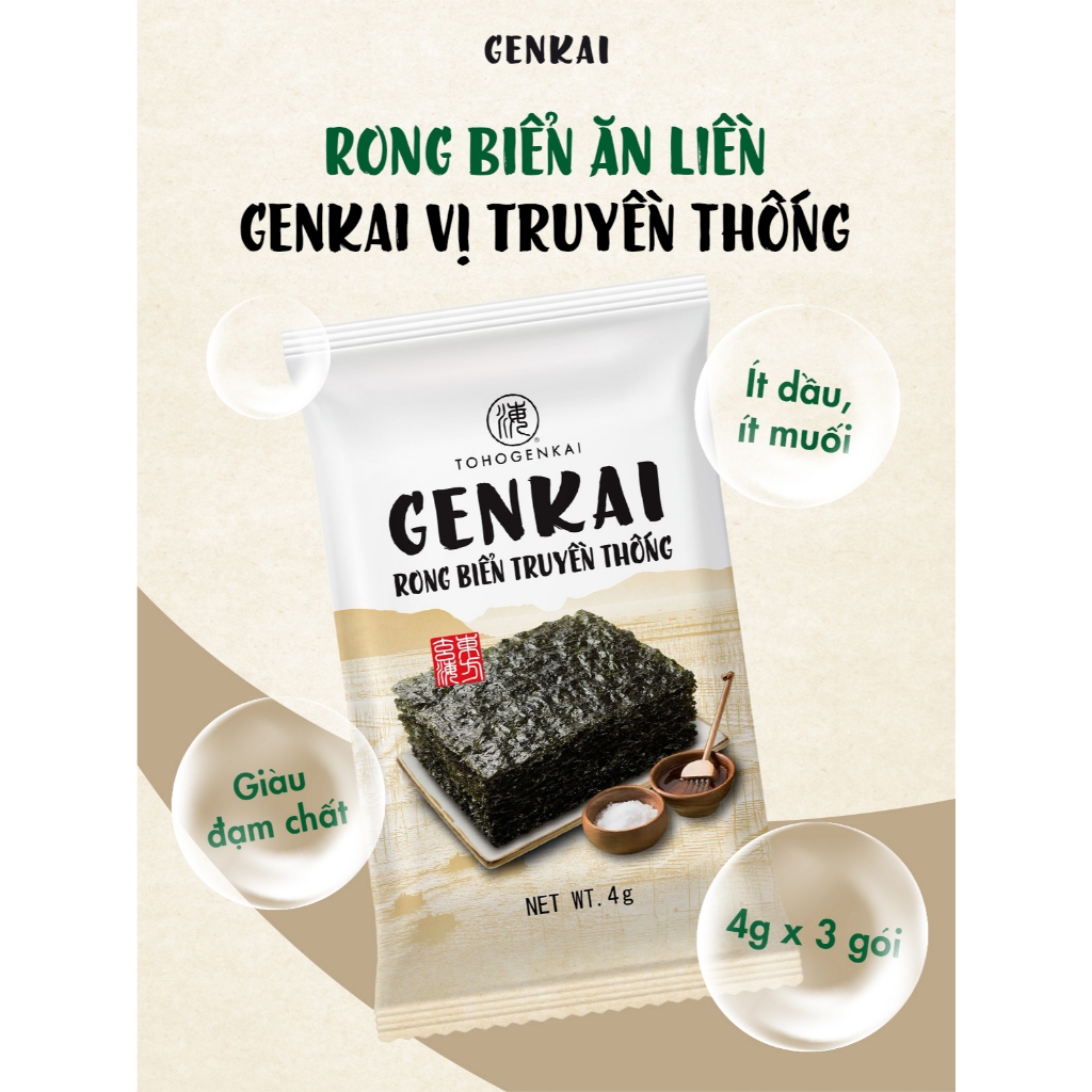 Combo 15 Gói Rong Biển Ăn Liền GENKAI Truyền Thống 4g