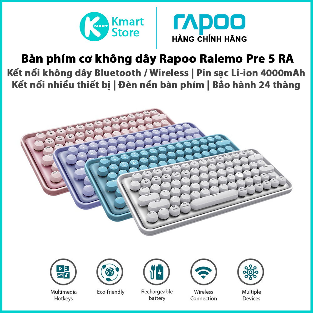 Bàn phím cơ không dây Rapoo Ralemo Pre 5 RA Sw Blue | Kết nối Bluetooth / Wireless 2.4GHz | Pin 4000mAh | Bảo hành 1 năm | BigBuy360 - bigbuy360.vn