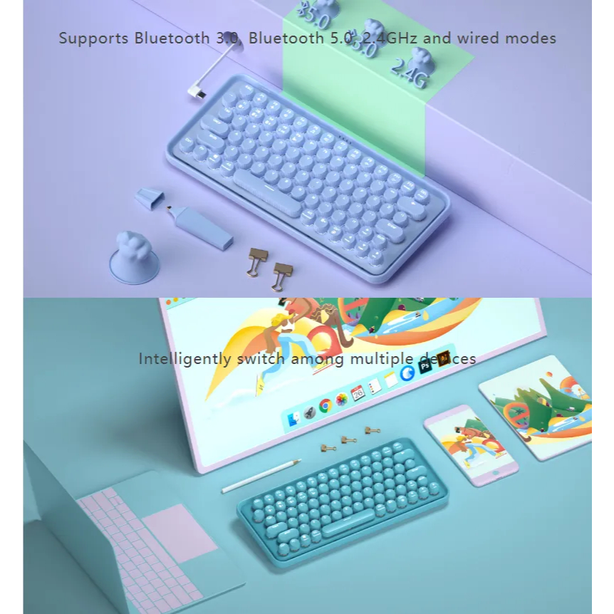 Bàn phím cơ không dây Rapoo Ralemo Pre 5 RA Sw Blue | Kết nối Bluetooth / Wireless 2.4GHz | Pin 4000mAh | Bảo hành 1 năm | BigBuy360 - bigbuy360.vn