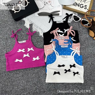 Áo Bé Gái 2 Dây Nơ Vải Thun Tăm Co Dãn Cực Tốt, Áo Thun Hai Dây Cho Bé Gái Tulalove