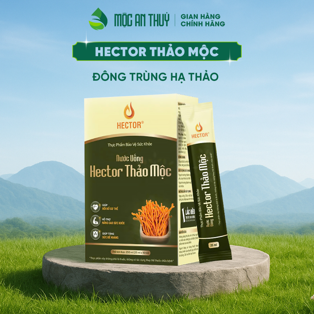 Nước nấm đông trùng hạ thảo Hector Thảo Mộc hỗ trợ bồi bổ sức khỏe hàng ngày 1 hộp 10 gói chính hãng