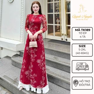  Áo dài thiết kế đỏ đô tơ ép 4 tà cổ kết ngọc tay bồng  ÁO DÀI QUỲNH NGUYỄN MÃ TK189 