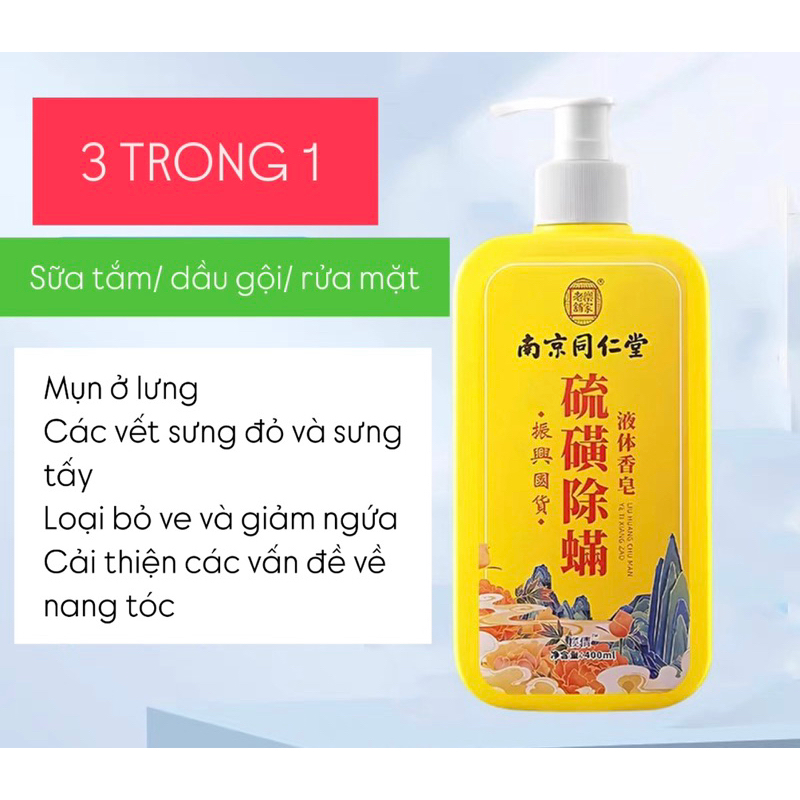Sữa Tắm Gội 3 in 1 Giảm Mụn Lưng, Giảm Viêm Nang Lông, Sạch Thâm Đồng Nhân Đường- Giảm Ngứa, Kháng Khuẩn 400ML