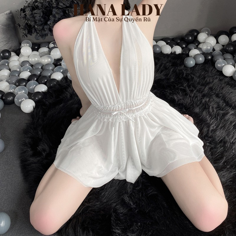 Váy Ngủ Ren - Đầm Ngủ Ren Xòe 2 Tầng Thiết Kế Cổ Yếm Mặc Nhà Kèm Quần Chip HanaLady - VN505 | BigBuy360 - bigbuy360.vn