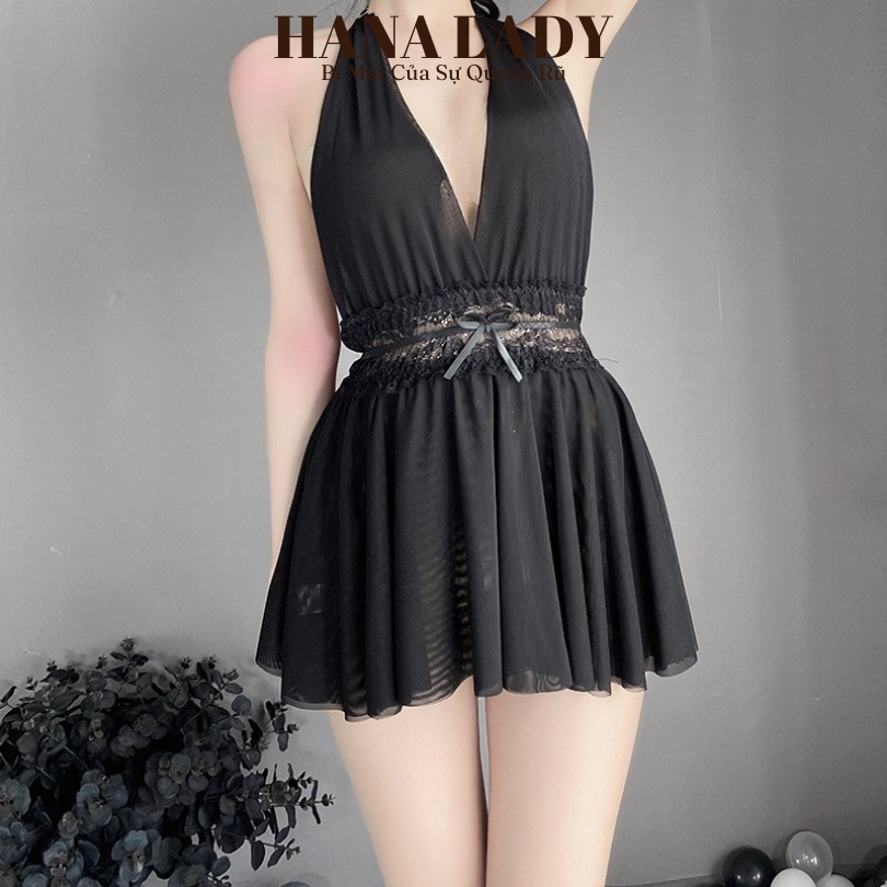 Váy Ngủ Ren - Đầm Ngủ Ren Xòe 2 Tầng Thiết Kế Cổ Yếm Mặc Nhà Kèm Quần Chip HanaLady - VN505 | BigBuy360 - bigbuy360.vn