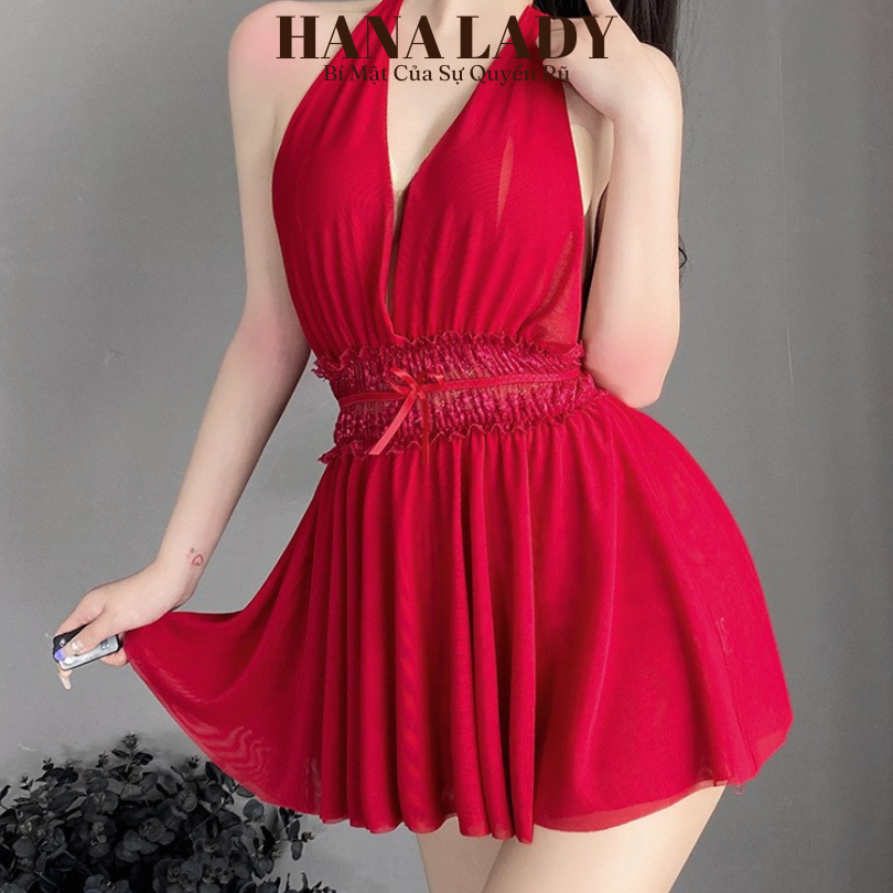 Váy Ngủ Ren - Đầm Ngủ Ren Xòe 2 Tầng Thiết Kế Cổ Yếm Mặc Nhà Kèm Quần Chip HanaLady - VN505 | BigBuy360 - bigbuy360.vn
