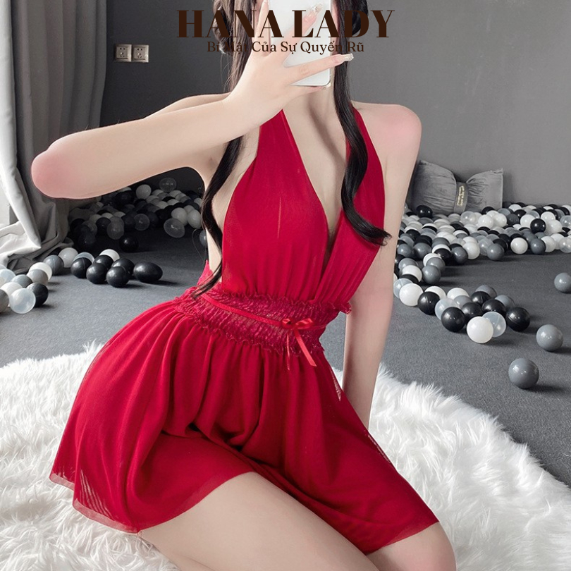 Váy Ngủ Ren - Đầm Ngủ Ren Xòe 2 Tầng Thiết Kế Cổ Yếm Mặc Nhà Kèm Quần Chip HanaLady - VN505 | BigBuy360 - bigbuy360.vn