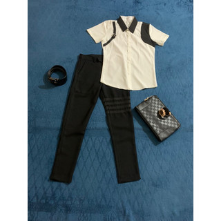  bộ quần âu nam sọc đen + áo sơmi boy phố 