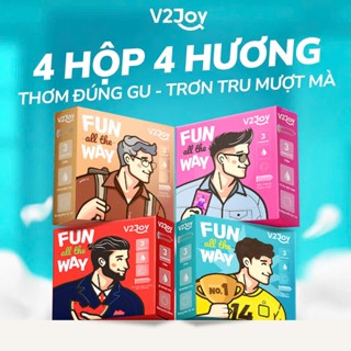 Bao cao su V2Joy 3in1 kéo dài, x2 gel bôi trơn - Hộp 3 bao Fun All The Way